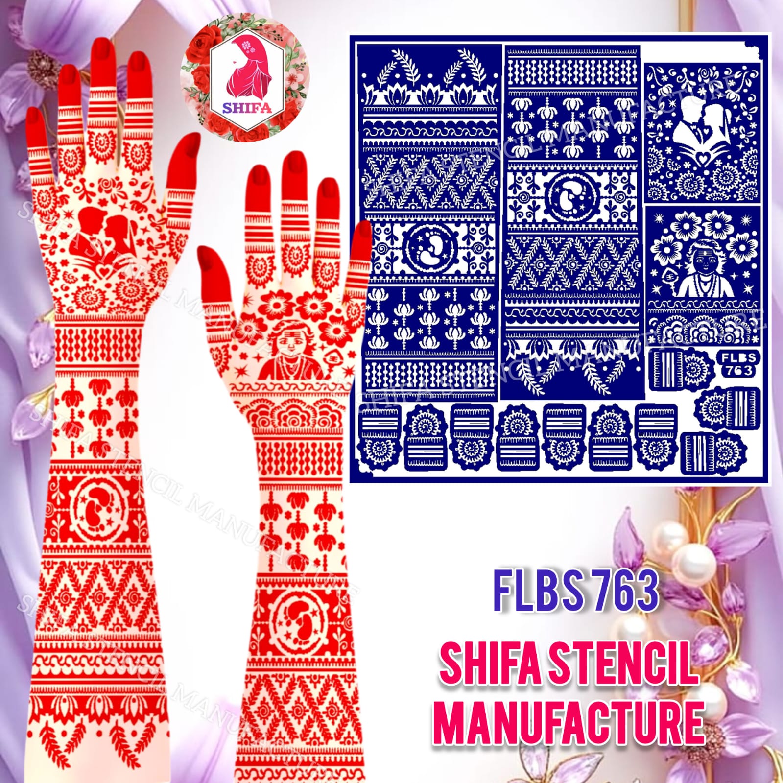 FLBS 763 Blessed Union Elegance Mehndi Sticker Overview Henna Stencil - Shifa Stencil
